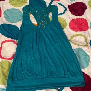 Teal lace tank top large FLOWY